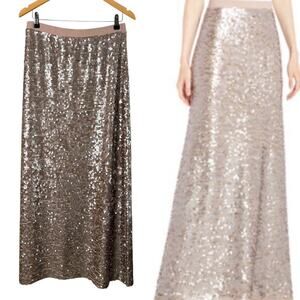 BCBGMAXAZRIA Rose Gold Sequin Maxi‎ Skirt Fully Lined Champagne Neutral, Large